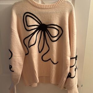 Altar'd State Cream and Black Crew Neck Sweater with Bow Design